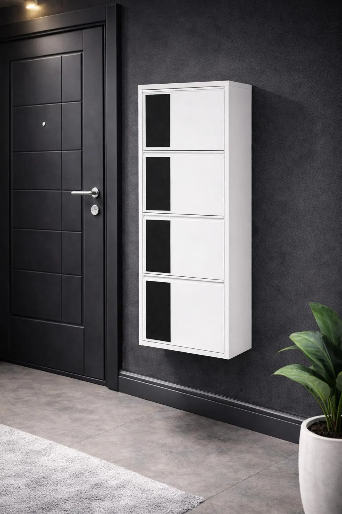 4 Kapaklı Beyaz Desenli Metal Ayakkabılık – 8 Çift