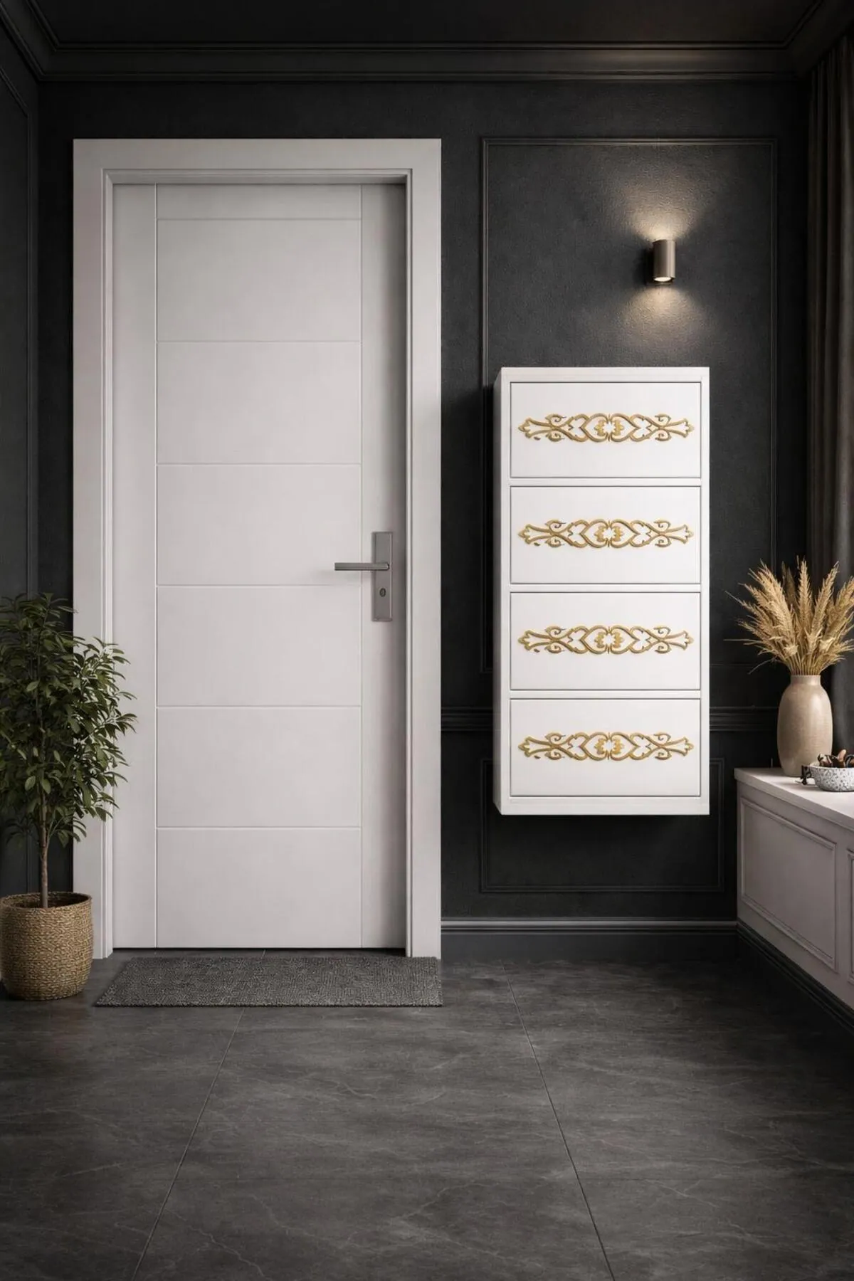 4 Kapaklı Beyaz Gold Desenli Metal Ayakkabılık – 8 Çift