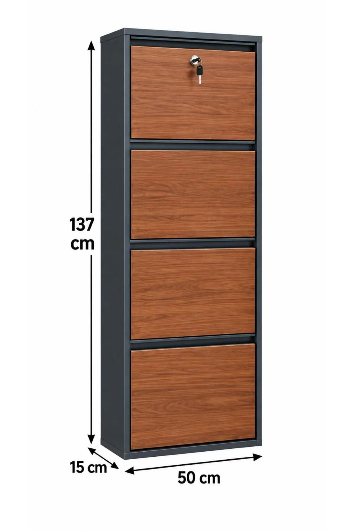 4-Door Lockable Metal Shoe Cabinet with Wood-Effect Doors – 8 Pairs, view 4