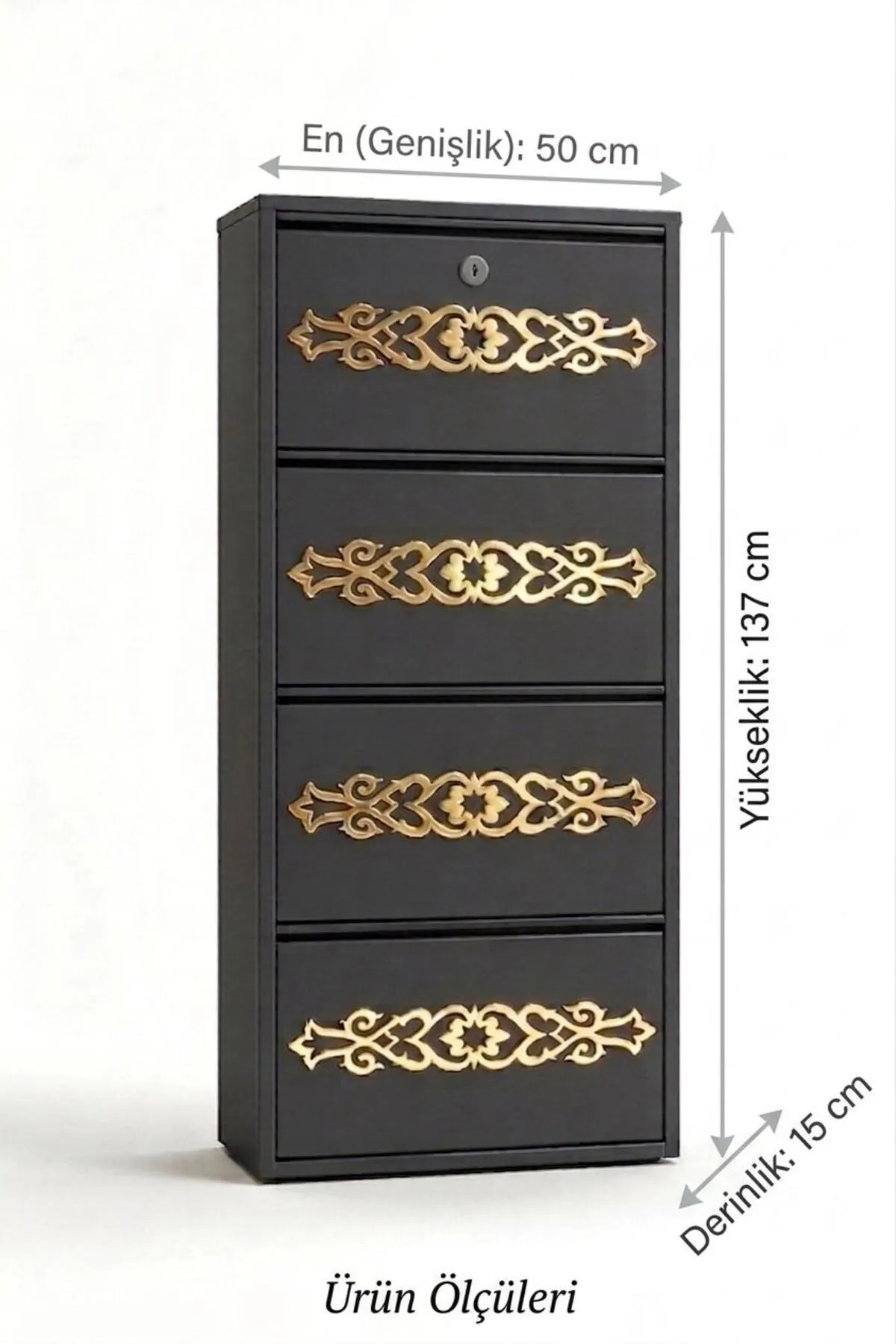 4-Door Lockable Anthracite Gold-Pattern Metal Shoe Cabinet – 8 Pairs, view 4