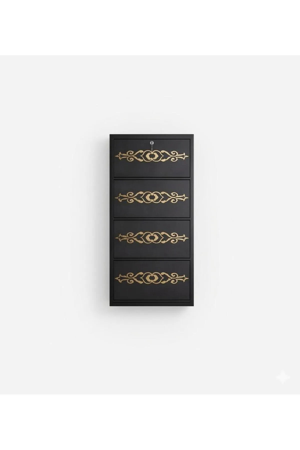 4 Kapaklı Kilitli Antrasit Gold Desenli Metal Ayakkabılık – 8 Çift (Model 2)