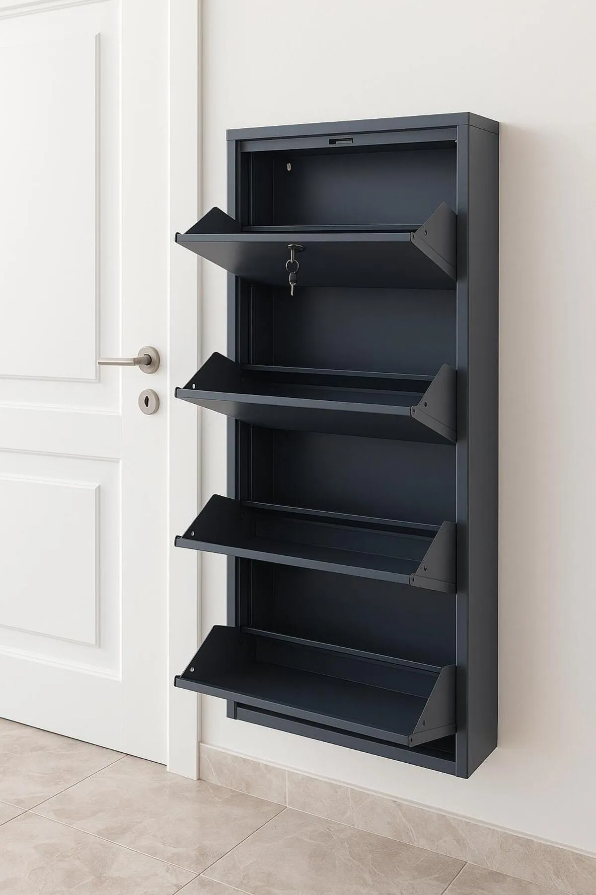 4-Door Lockable Anthracite Metal Shoe Cabinet – 8 Pairs, view 3