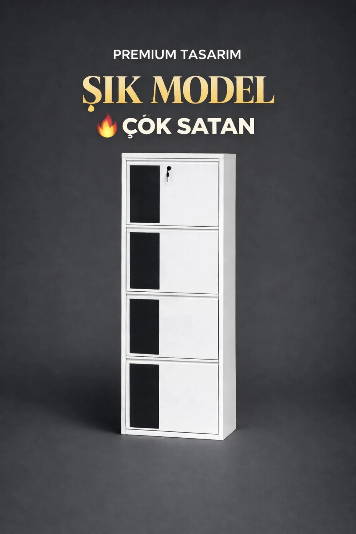 4 Kapaklı Kilitli Beyaz Desenli Metal Ayakkabılık – 8 Çift