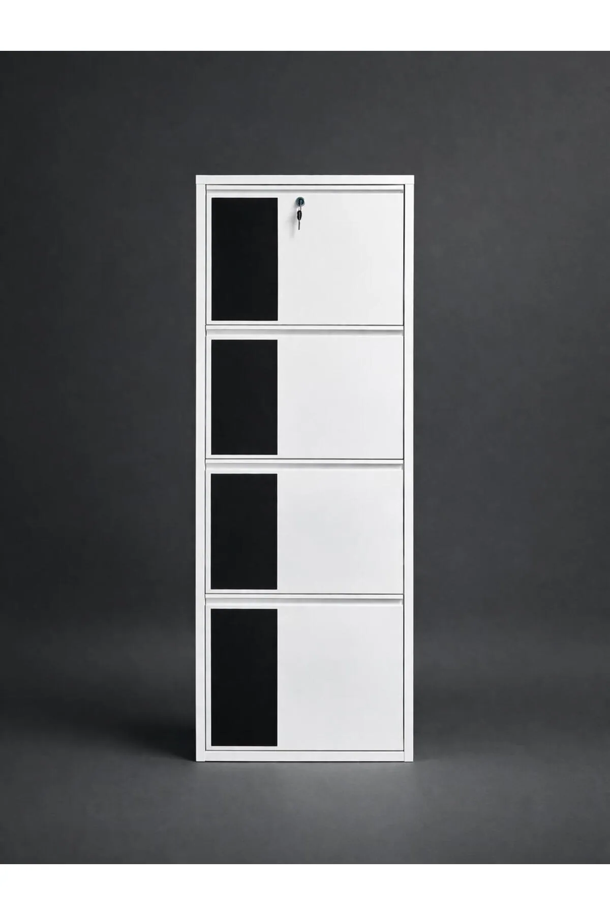 4-Door Lockable White Patterned Metal Shoe Cabinet – 8 Pairs, view 3