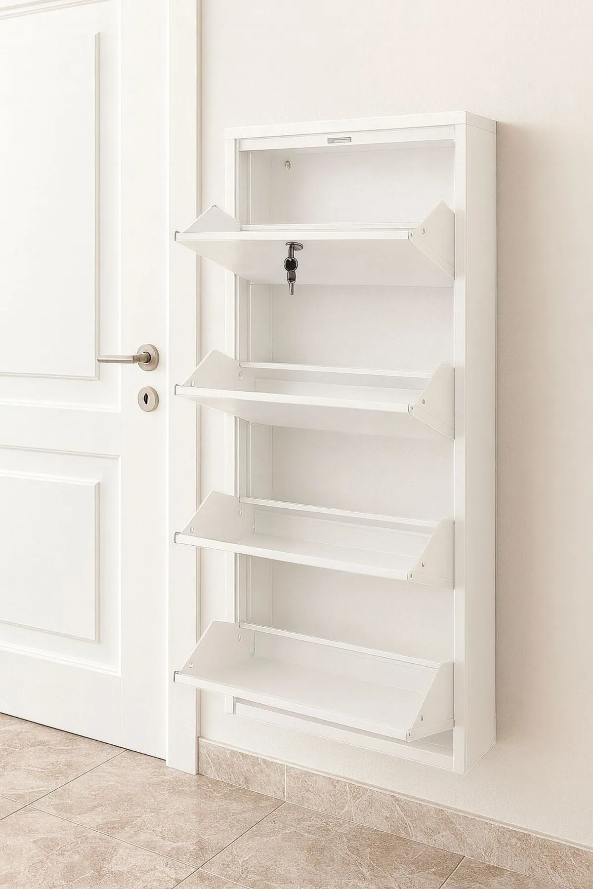 4-Door Lockable White Metal Shoe Cabinet – 8 Pairs, view 3