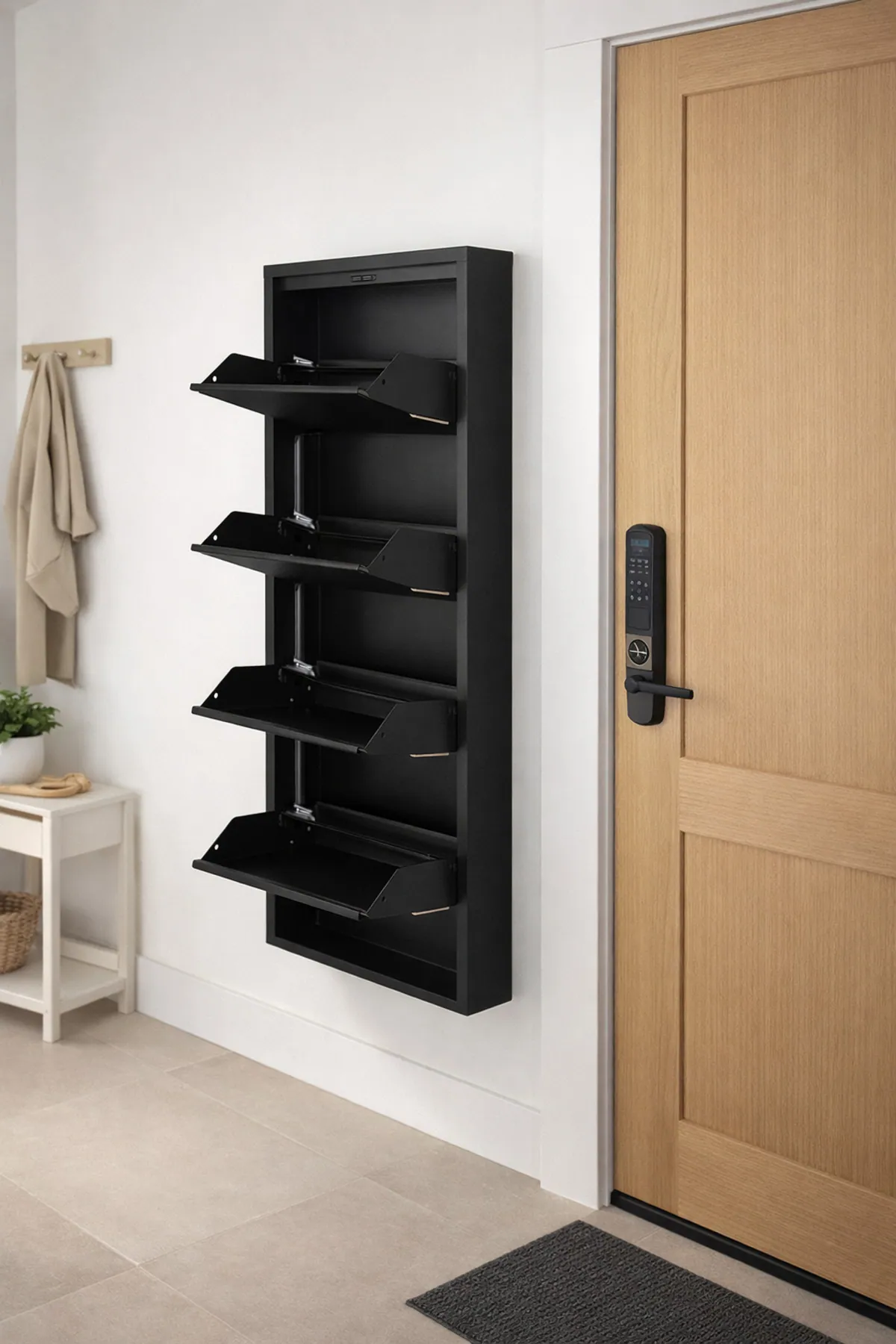 4-Door Lockable Black Patterned Metal Shoe Cabinet – 8 Pairs, view 2