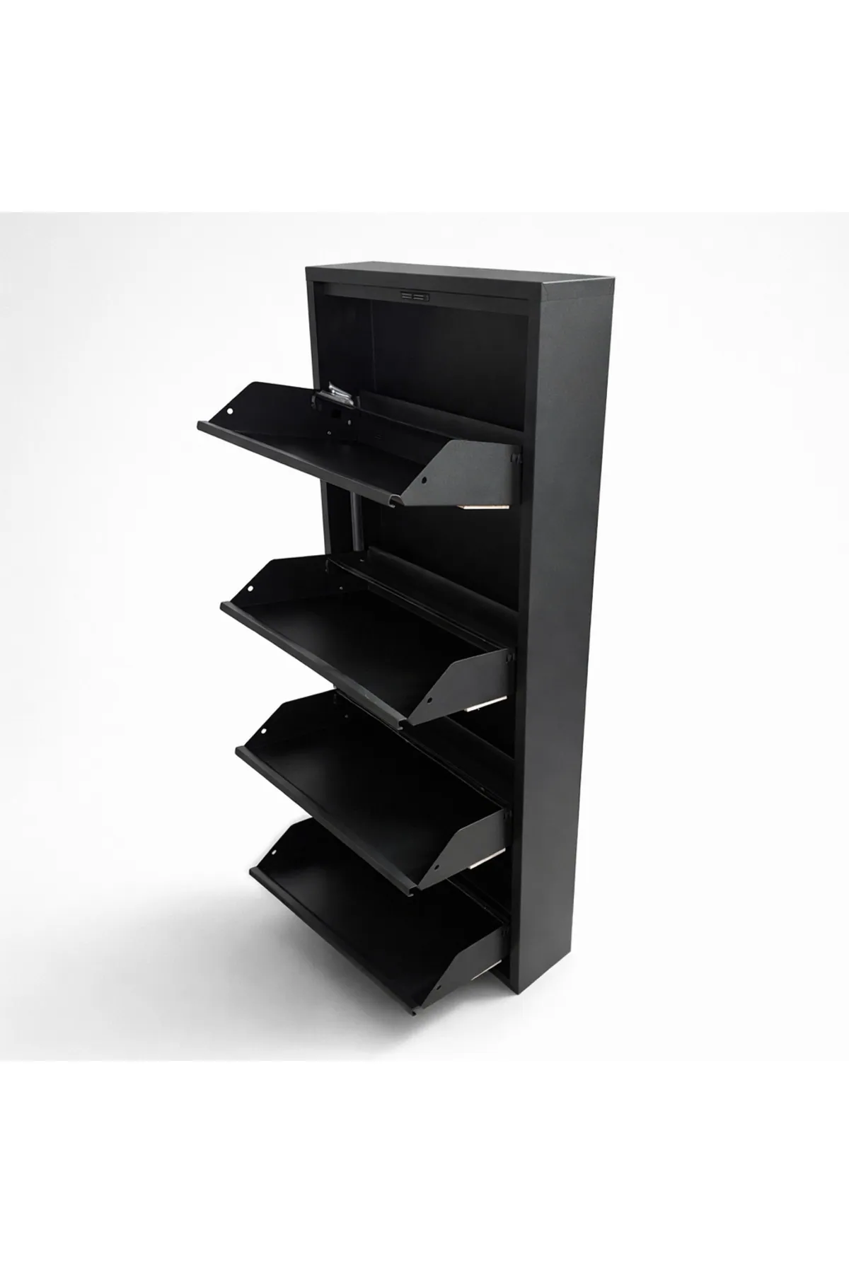 4-Door Lockable Black Patterned Metal Shoe Cabinet – 8 Pairs, view 3