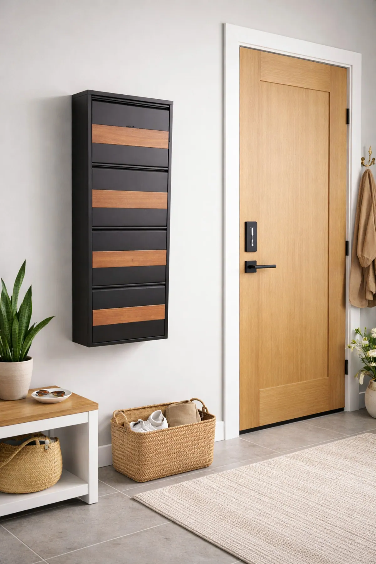 4-Door Black Patterned Metal Shoe Cabinet – 8 Pairs