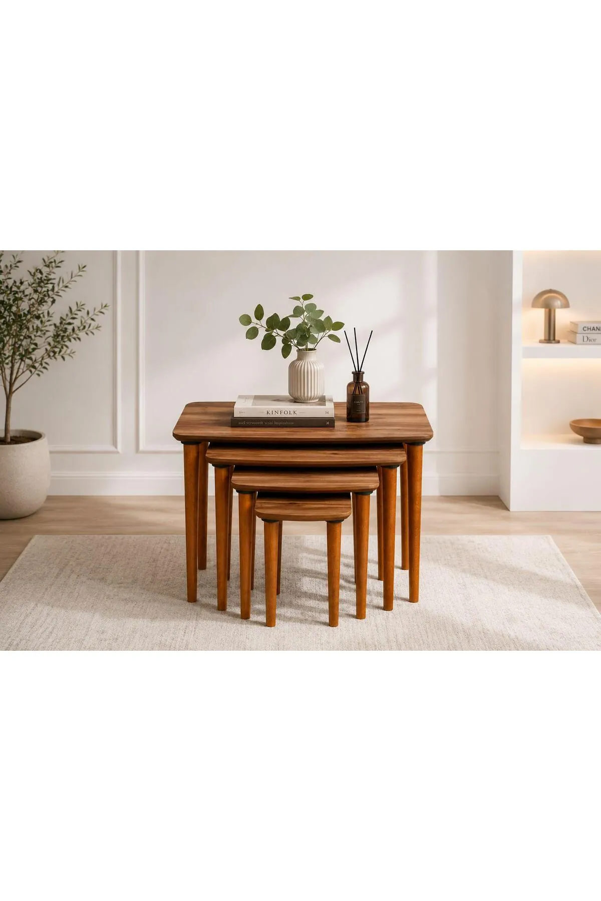 4'lü Ceviz MDF Zigon Sehpa Ceviz Ayaklı