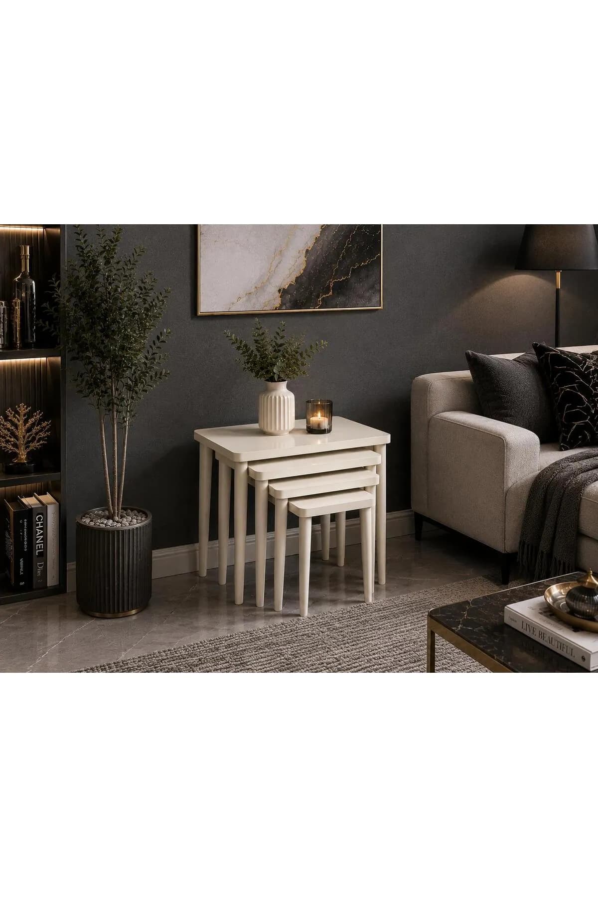 4'lü Krem MDF Zigon Sehpa