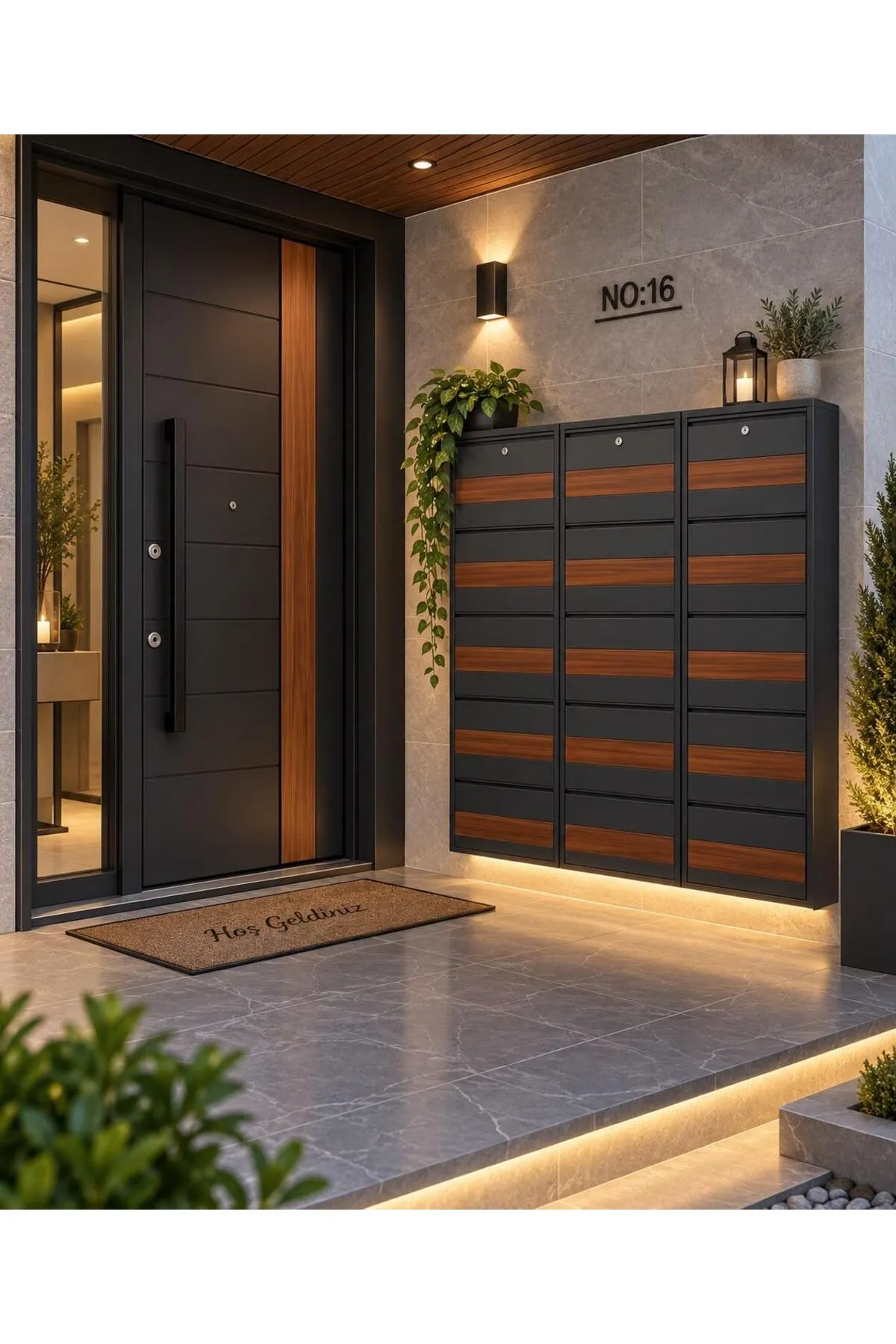 5+5+5 Kapaklı Kilitli Antrasit Desenli Metal Ayakkabılık – 30 Çift
