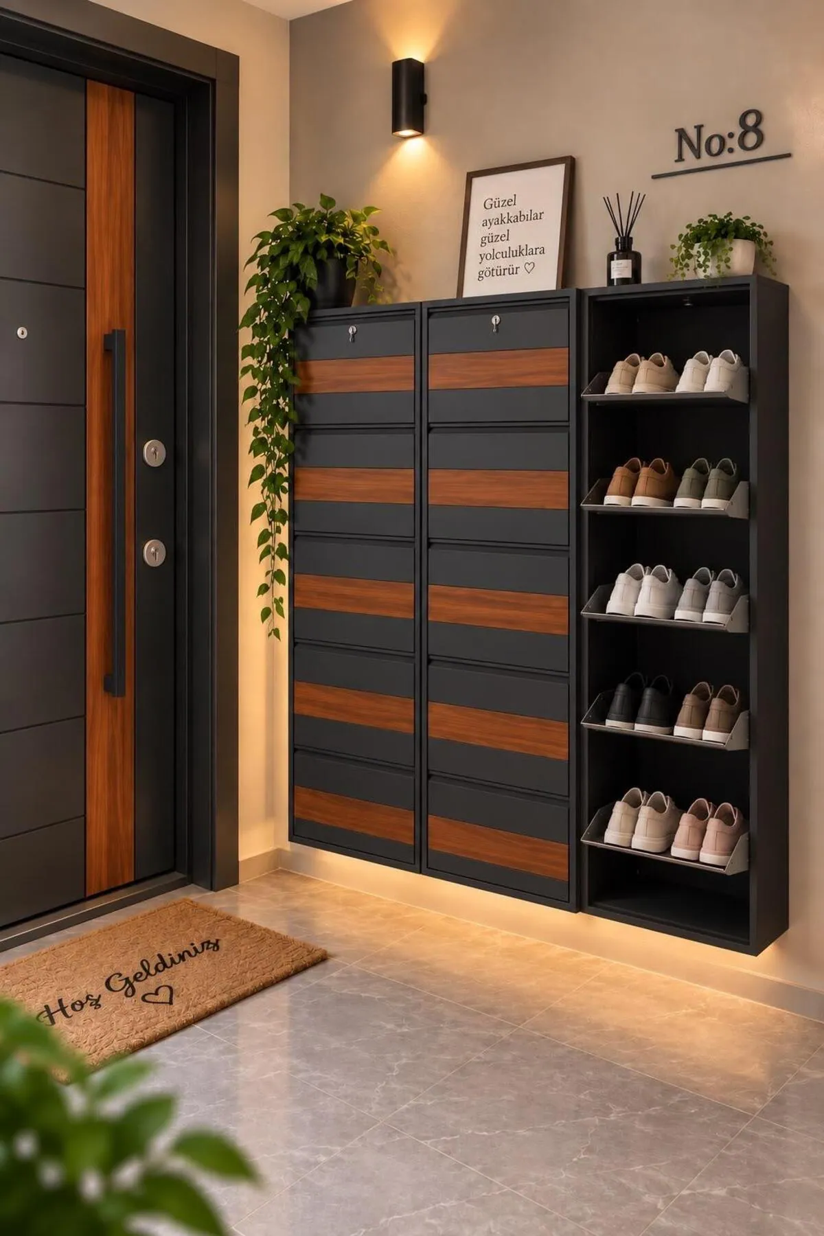 5+5+5-Door Lockable Anthracite Patterned Metal Shoe Cabinet – 30 Pairs, view 3