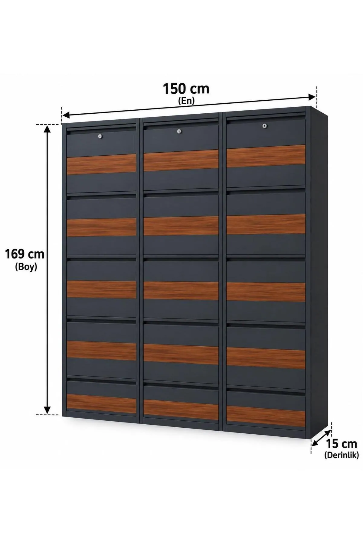 5+5+5-Door Lockable Anthracite Patterned Metal Shoe Cabinet – 30 Pairs, view 5