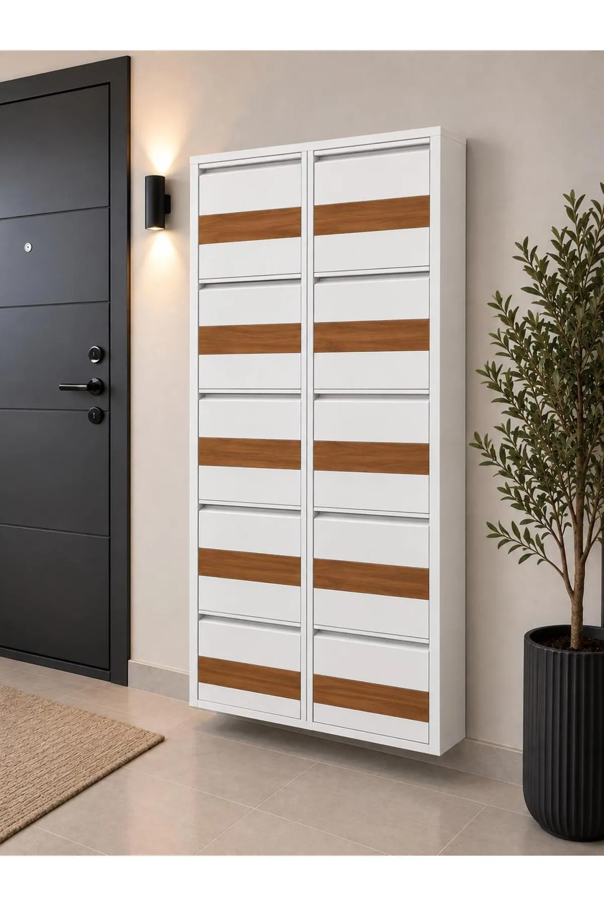 5+5-Door White Patterned Metal Shoe Cabinet – 20 Pairs