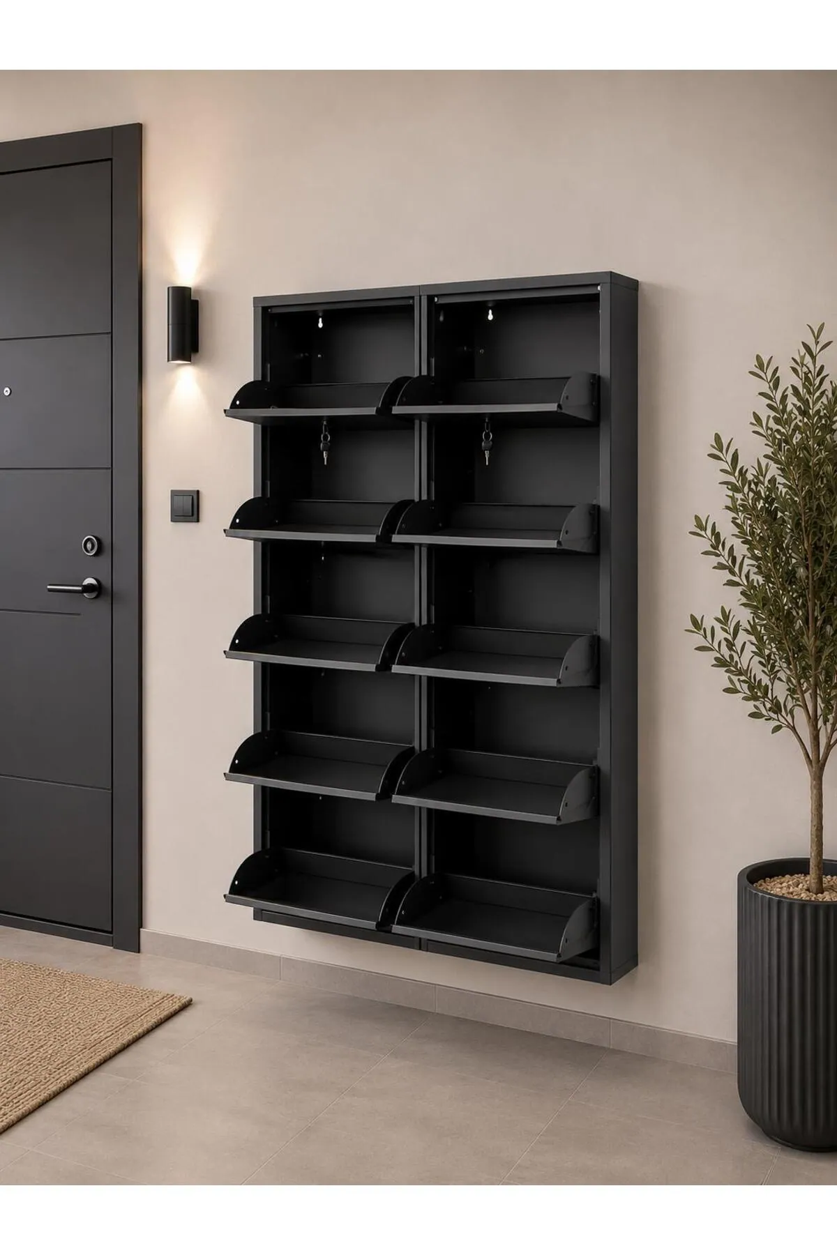 5+5-Door Lockable Anthracite Patterned Metal Shoe Cabinet – 20 Pairs, view 2
