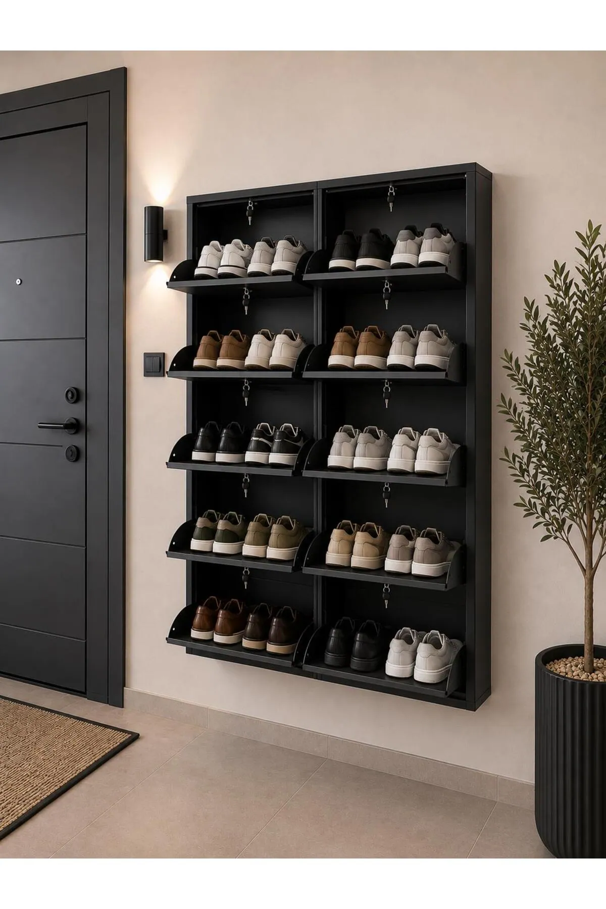 5+5-Door Lockable Anthracite Patterned Metal Shoe Cabinet – 20 Pairs, view 3