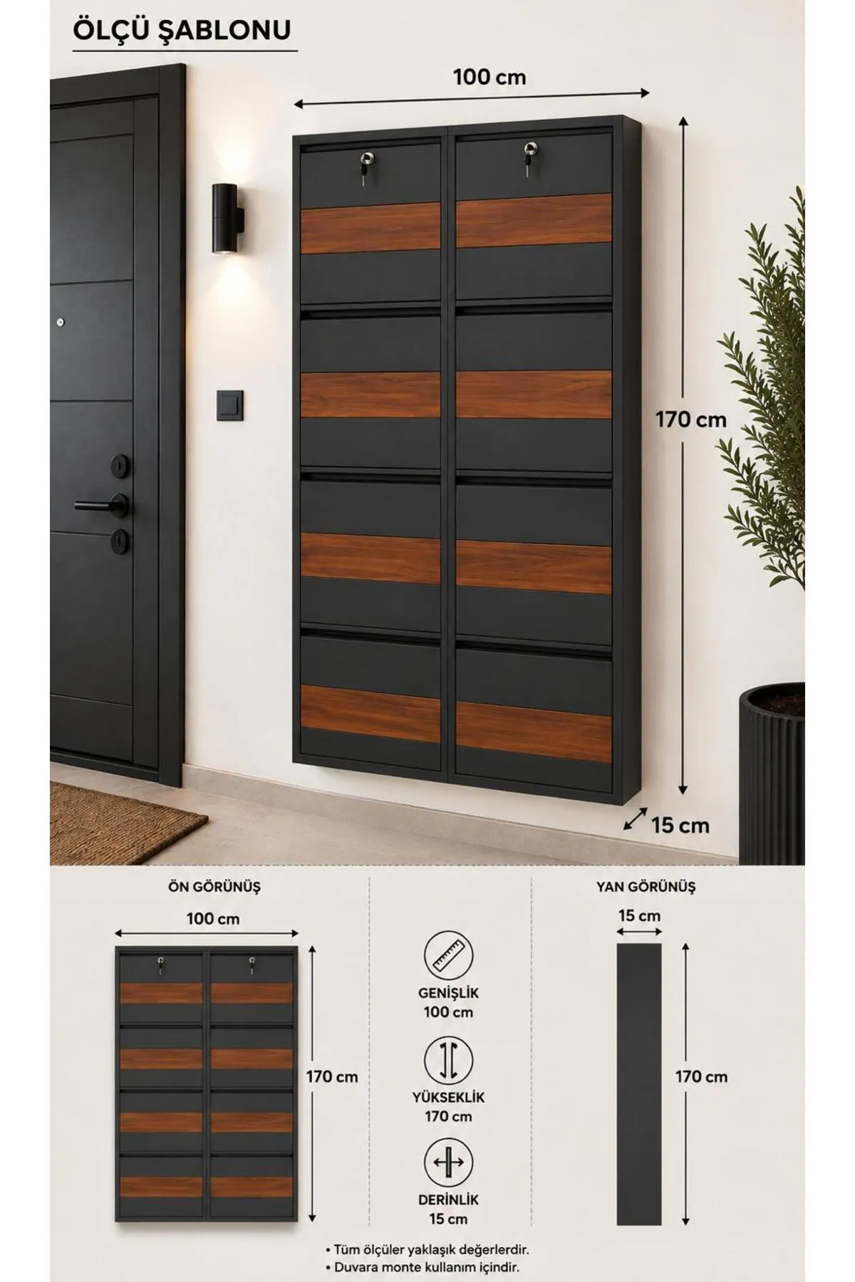 5+5-Door Lockable Anthracite Patterned Metal Shoe Cabinet – 20 Pairs, view 4