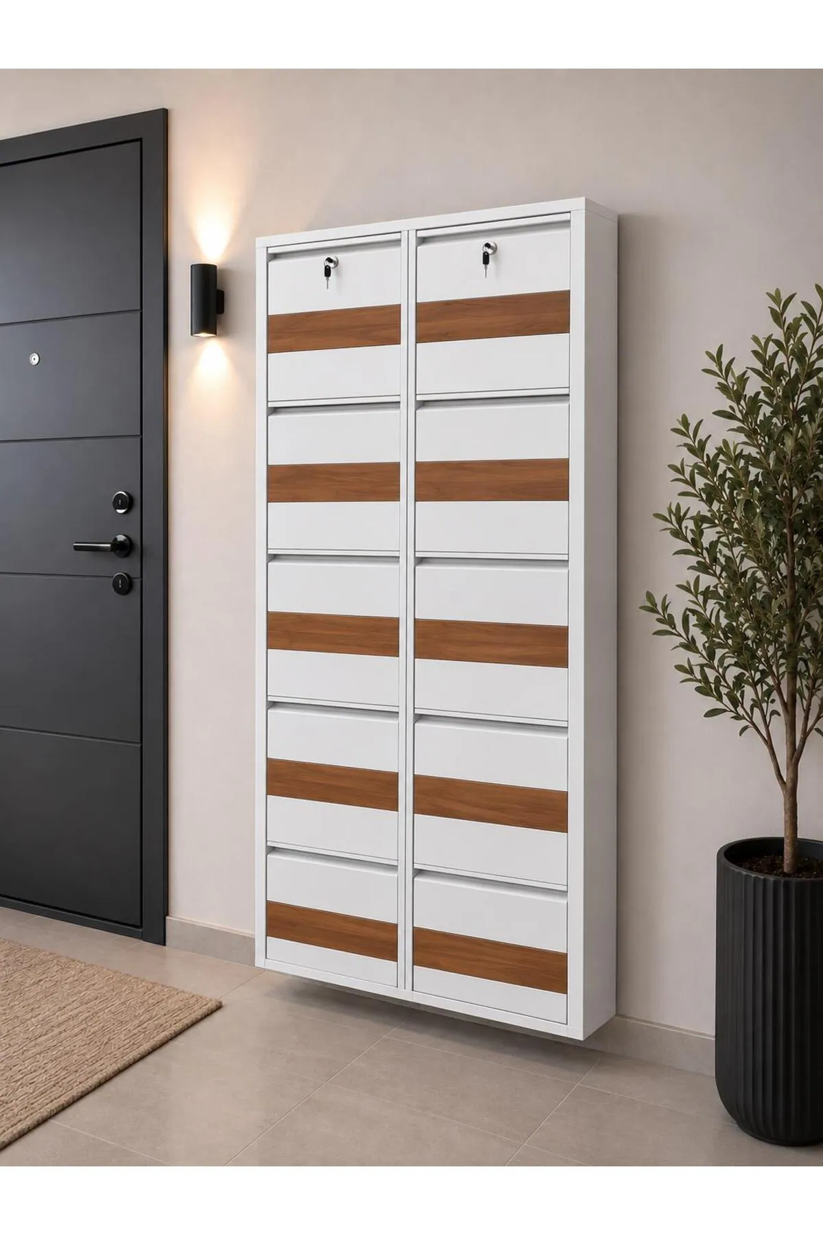 5+5-Door Lockable White Patterned Metal Shoe Cabinet – 20 Pairs