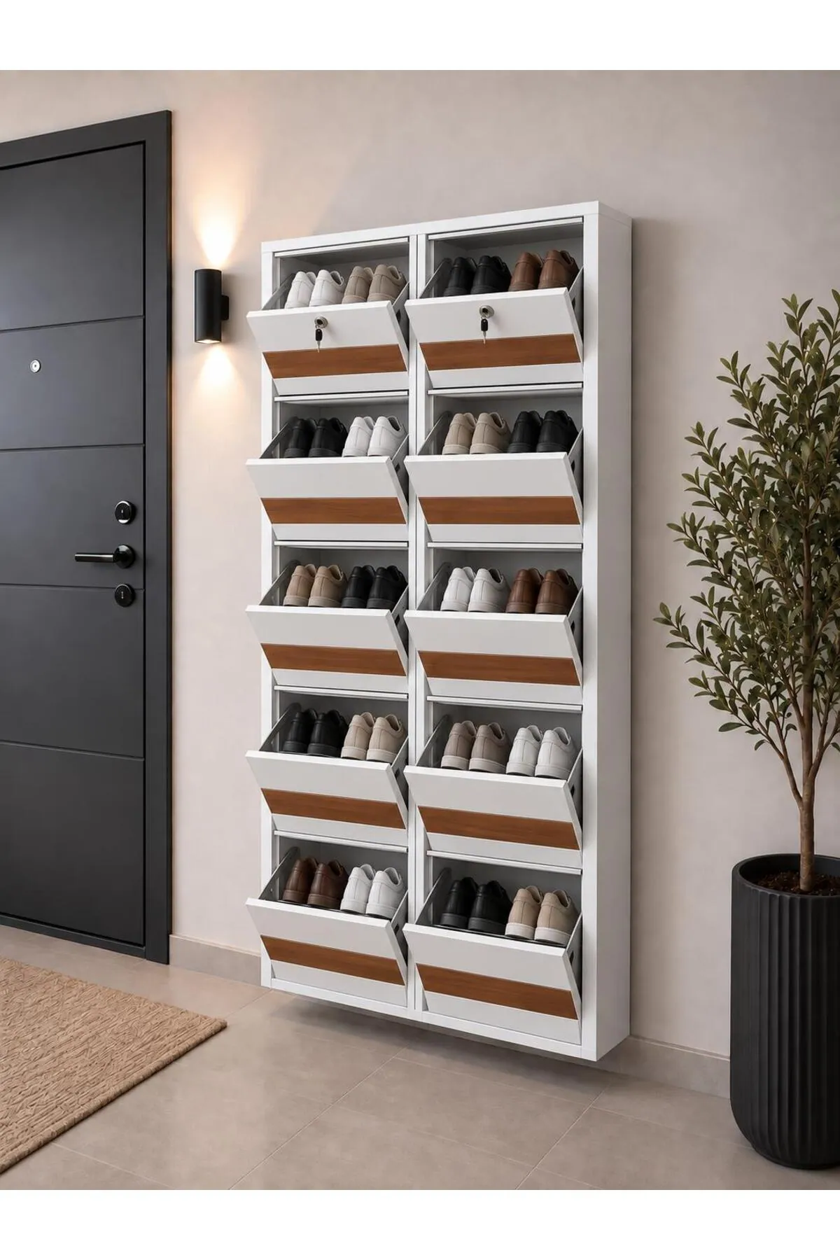 5+5-Door Lockable White Patterned Metal Shoe Cabinet – 20 Pairs, view 2