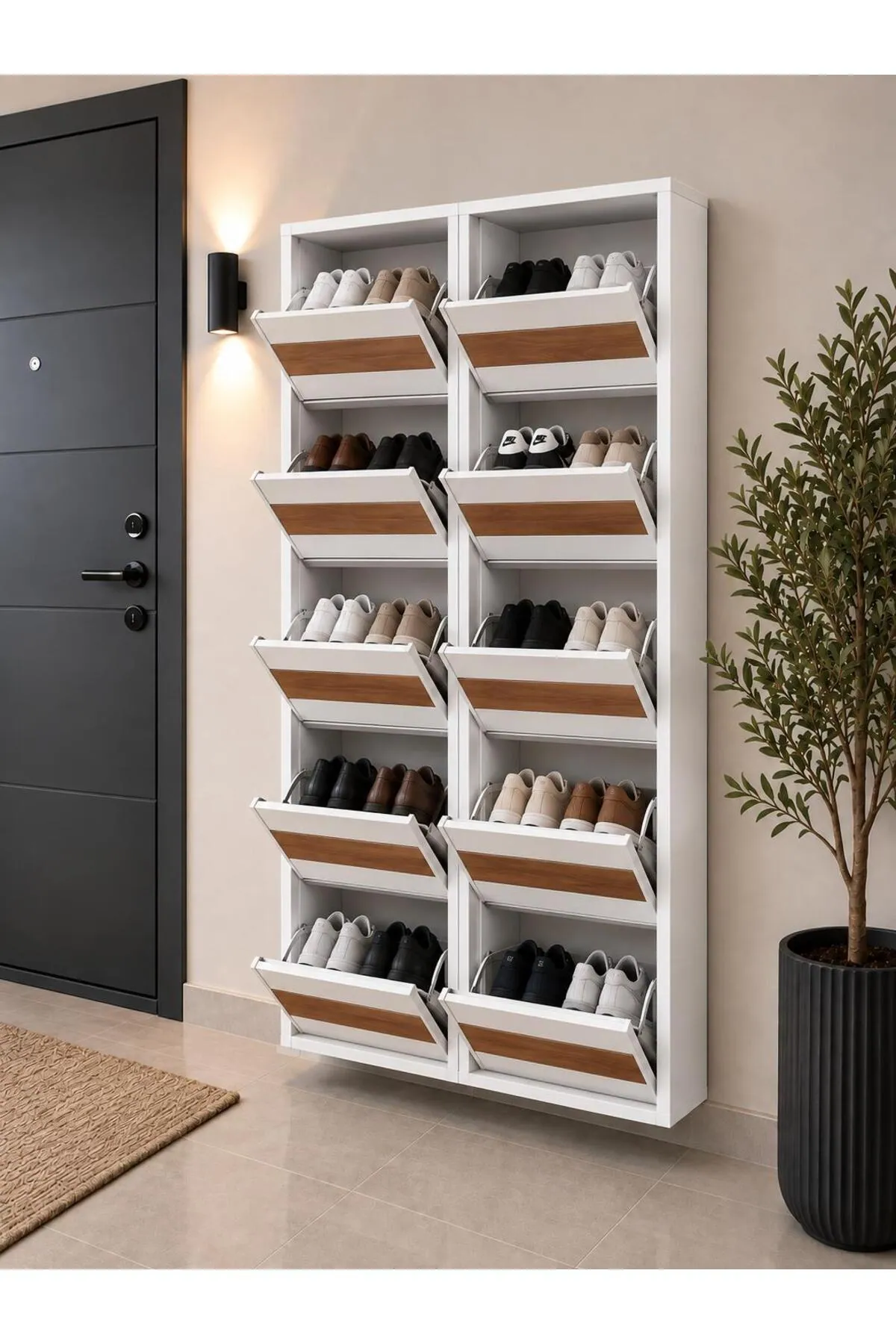5+5-Door Lockable White Patterned Metal Shoe Cabinet – 20 Pairs, view 3