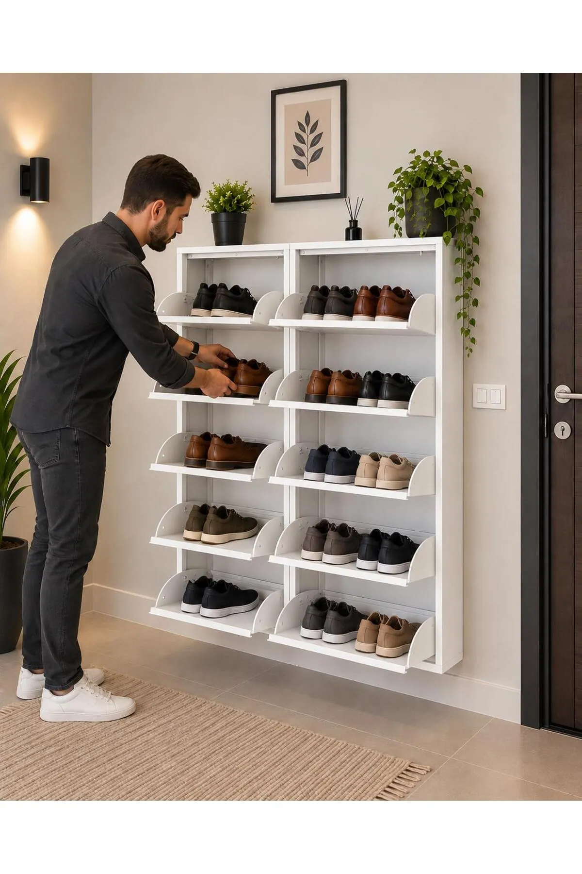 5+5-Door Lockable White Patterned Metal Shoe Cabinet – 20 Pairs, view 4