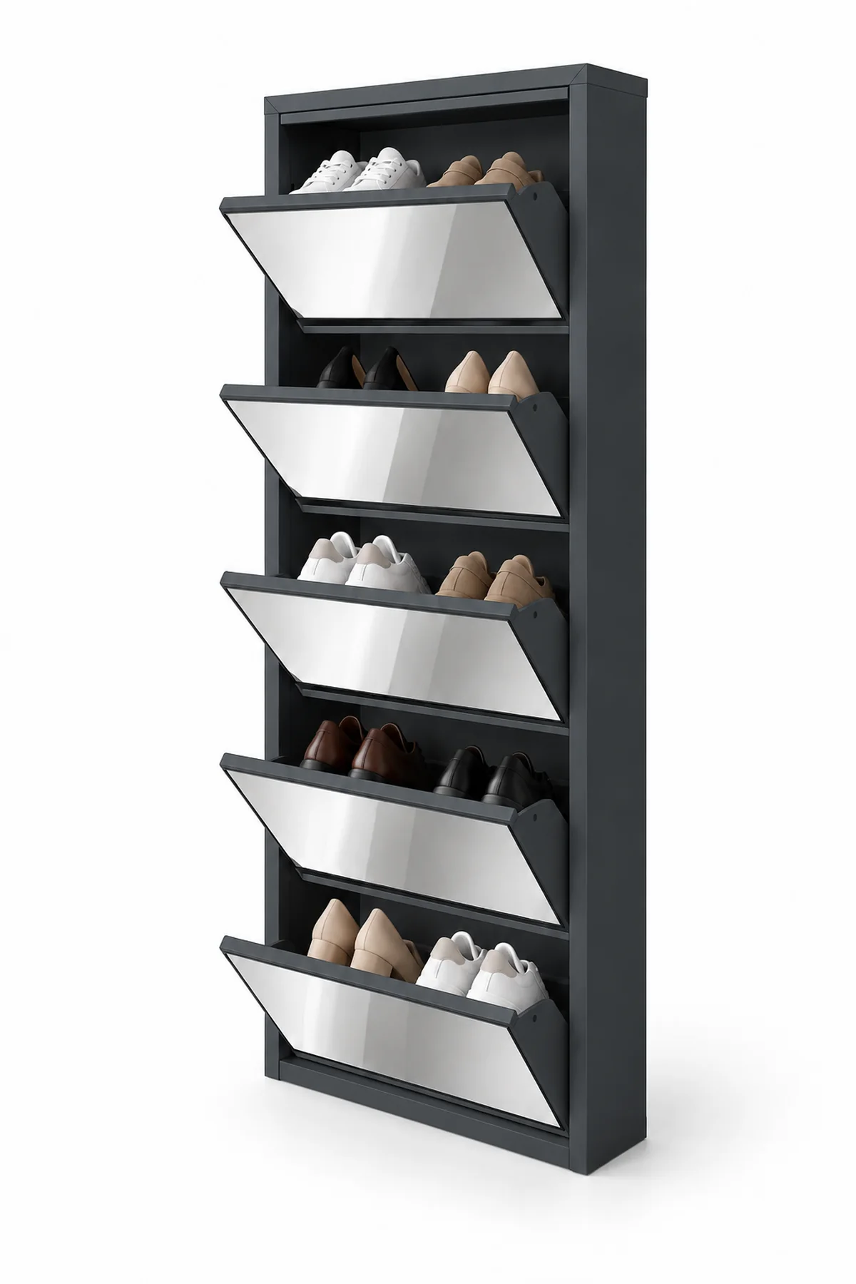 5-Door Anthracite Mirrored Metal Shoe Cabinet – 10 Pairs, view 3