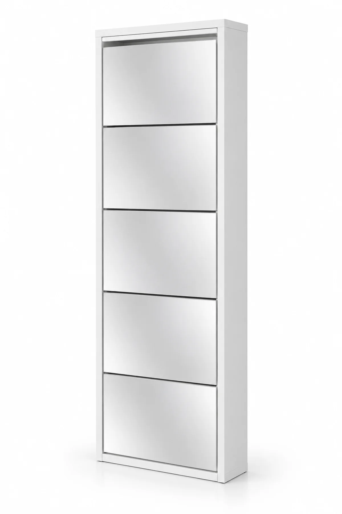 5 Kapaklı Beyaz Aynalı Metal Ayakkabılık – 10 Çift