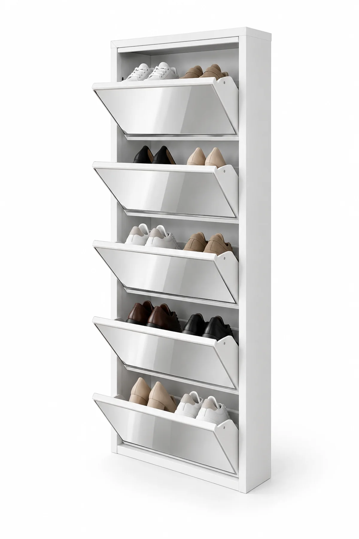 5-Door White Mirrored Metal Shoe Cabinet – 10 Pairs, view 3