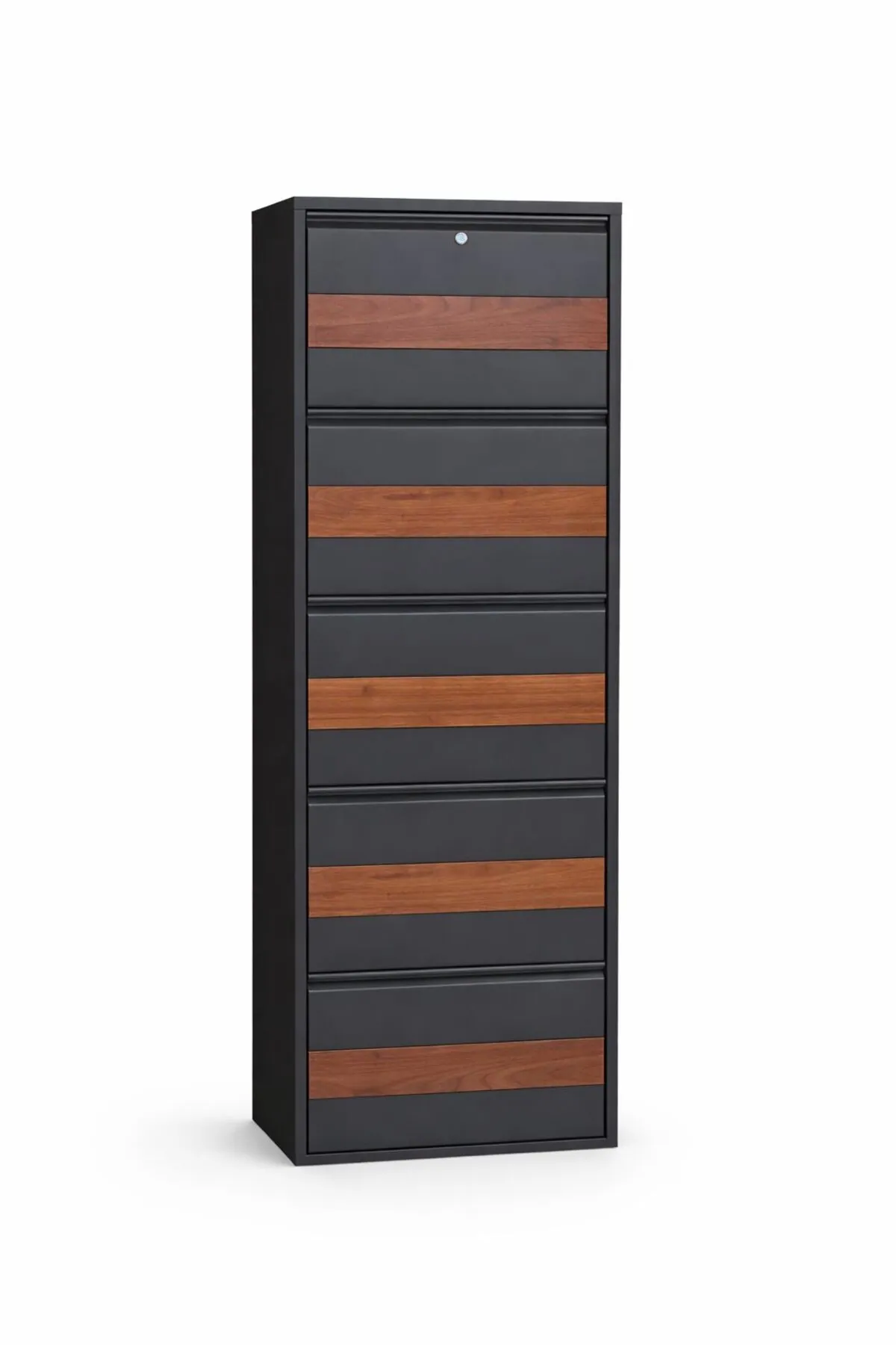 5-Door Lockable Anthracite Metal Shoe Cabinet with Wood Detail – 10 Pairs, view 3