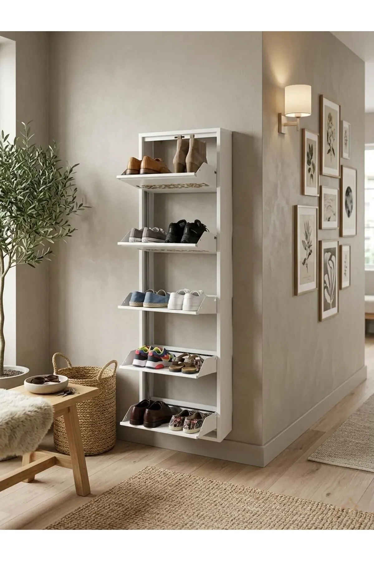 5-Door Lockable White Gold-Pattern Metal Shoe Cabinet – 10 Pairs, view 5
